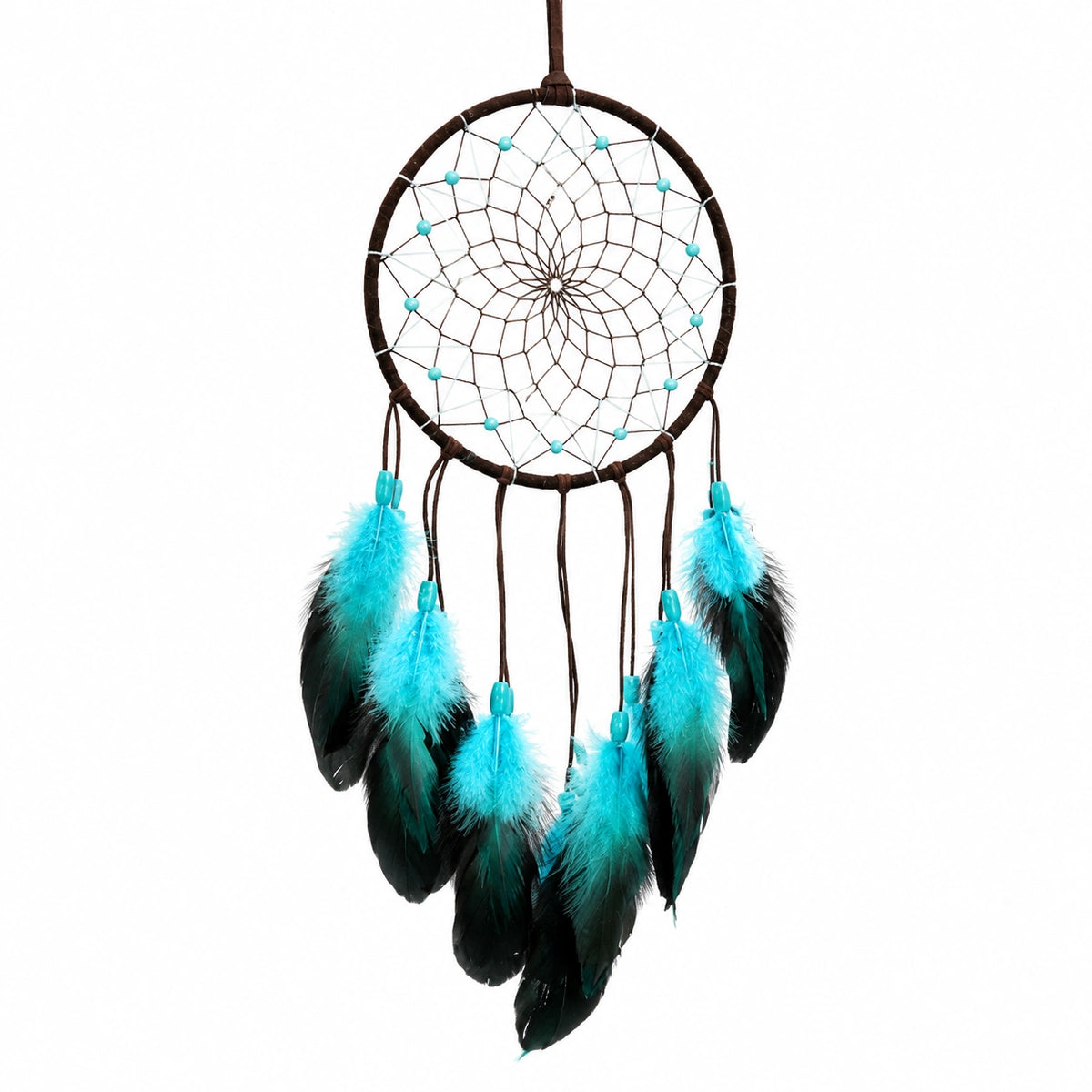 Atrapasueños 20 x 55 cm de cuerda y plumas turquesa y negro - decoración colgante bohemia