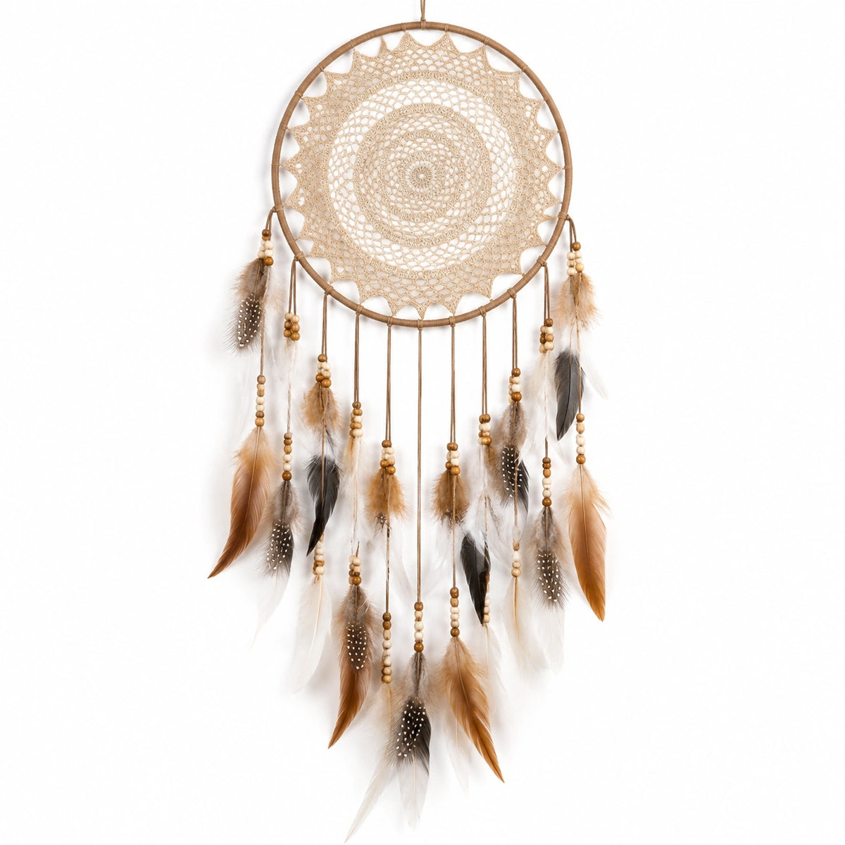 Atrapasueños decorativo 50 x 100 cm de algodón y madera beige para pared estilo bohemio
