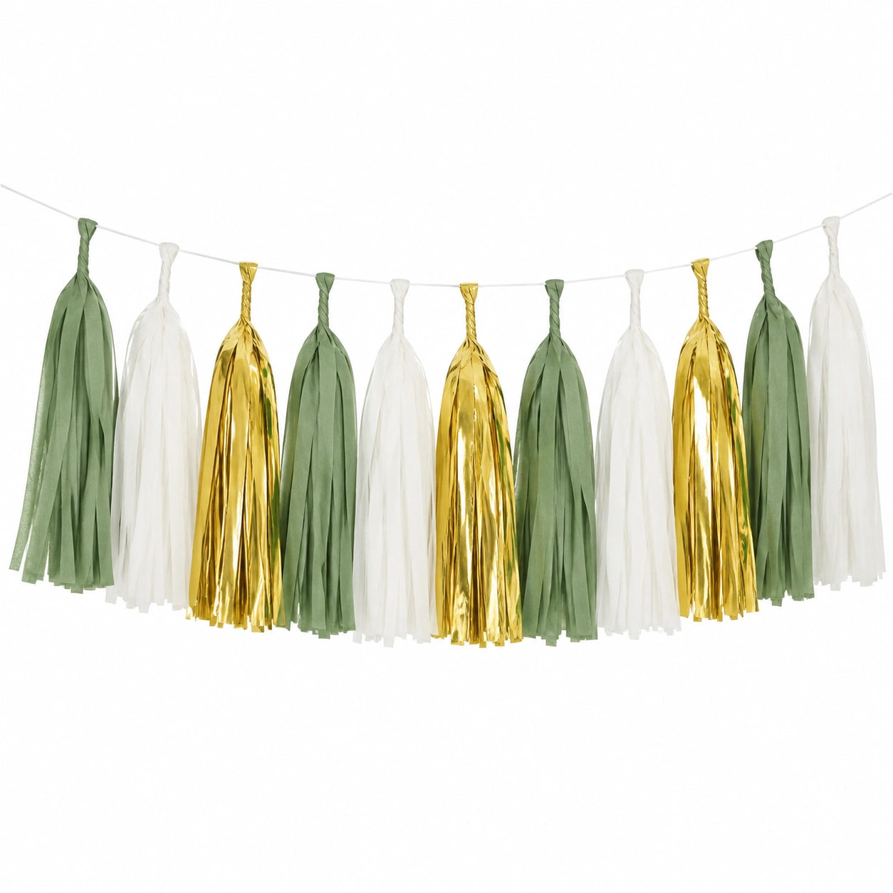 Guirnalda de borlas 300 cm de papel verde blanco dorado para decoración de fiestas