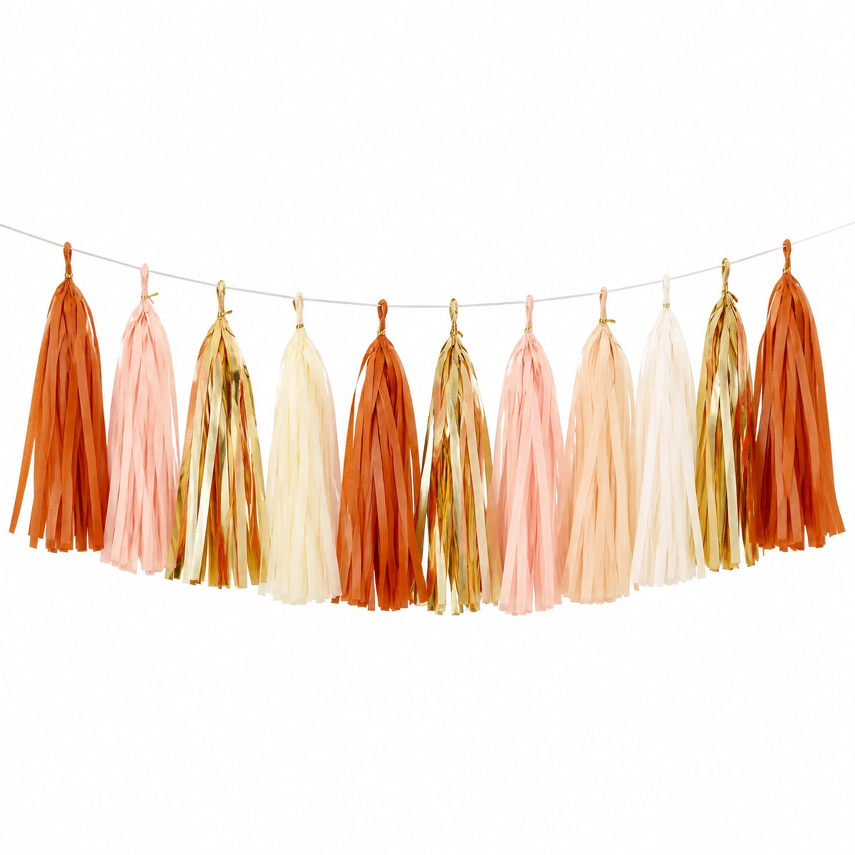 Guirnalda de borlas 200 cm de papel rosa naranja crema y dorado para decoración de fiestas