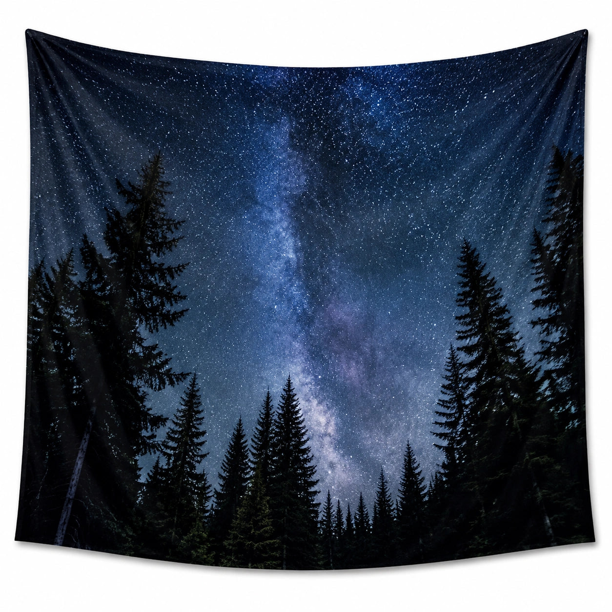 Tapiz de pared 150 x 150 cm de poliéster azul marino con bosque y cielo estrellado decorativo