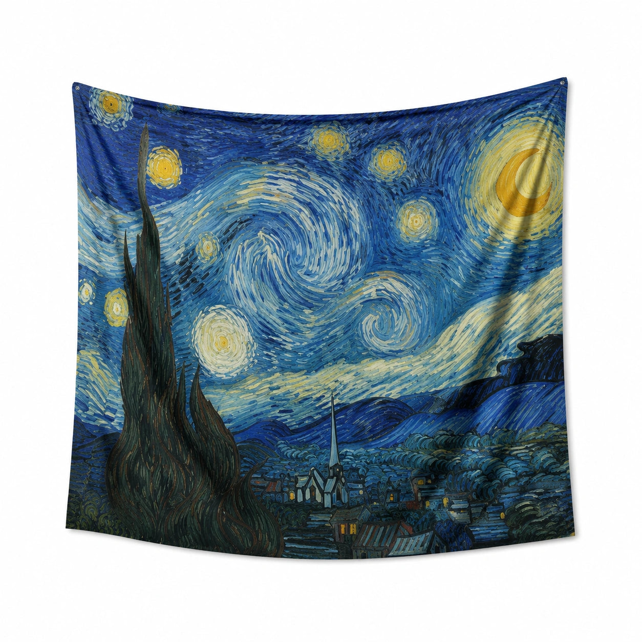Tapiz decorativo 150 x 130 cm de poliéster azul con paisaje nocturno estilo artístico
