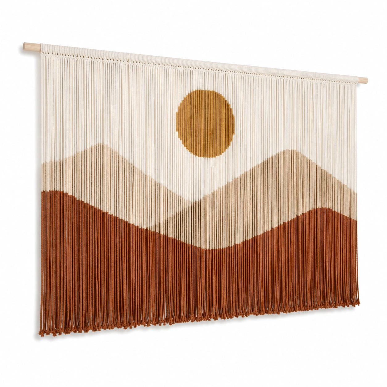 Tapiz de pared 100 x 90 cm de algodón beige marrón con flecos estilo bohemio