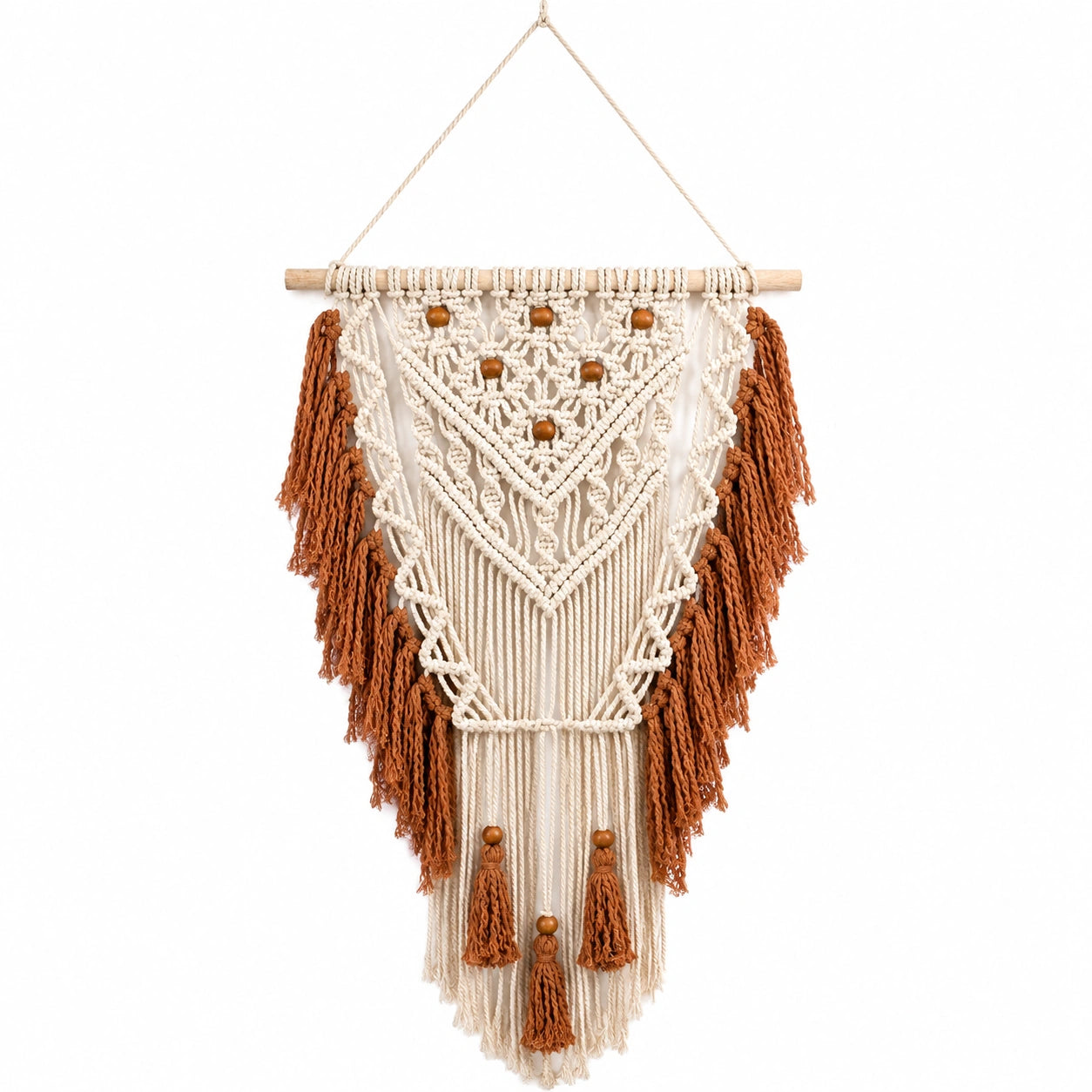 Tapiz de pared 50 x 100 cm de algodón beige y marrón con flecos estilo bohemio