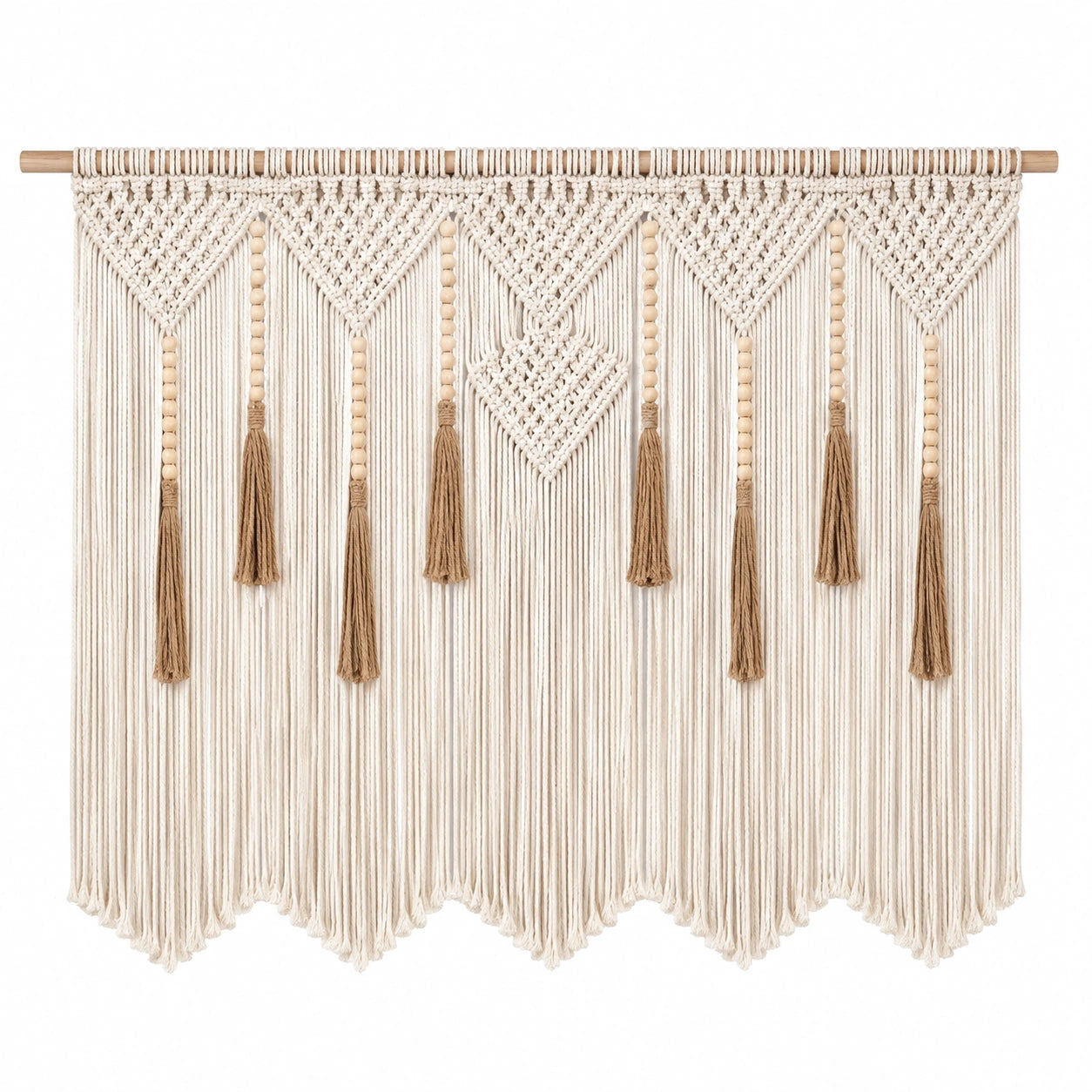 Tapiz de pared 120 x 100 cm de fibras textiles y madera beige estilo bohemio
