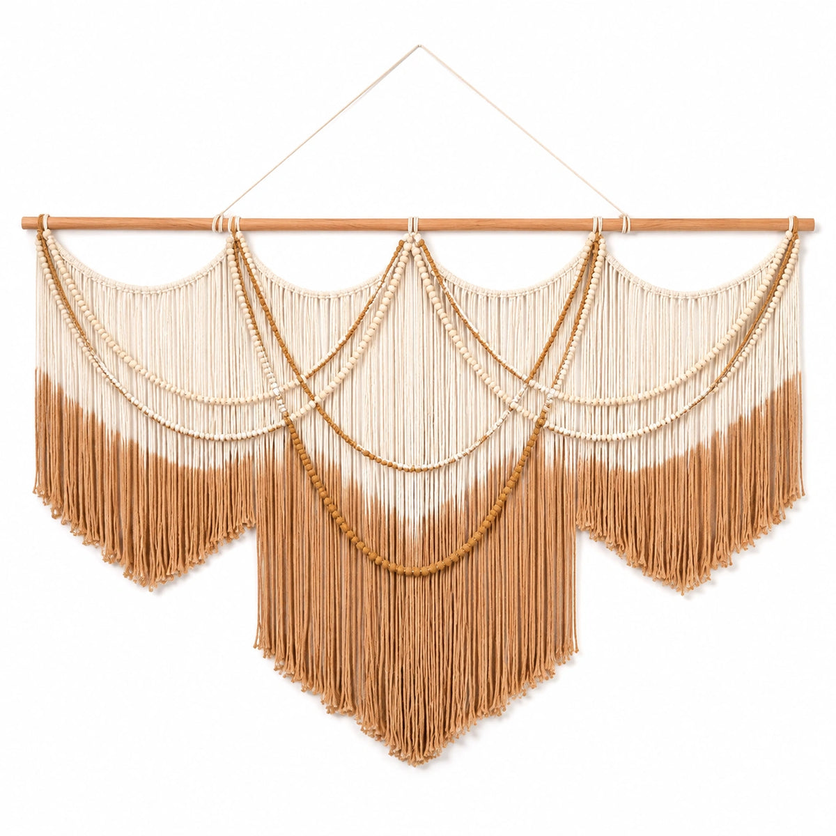 Tapiz de pared de macramé 120 x 100 cm de algodón beige y marrón con flecos decorativos