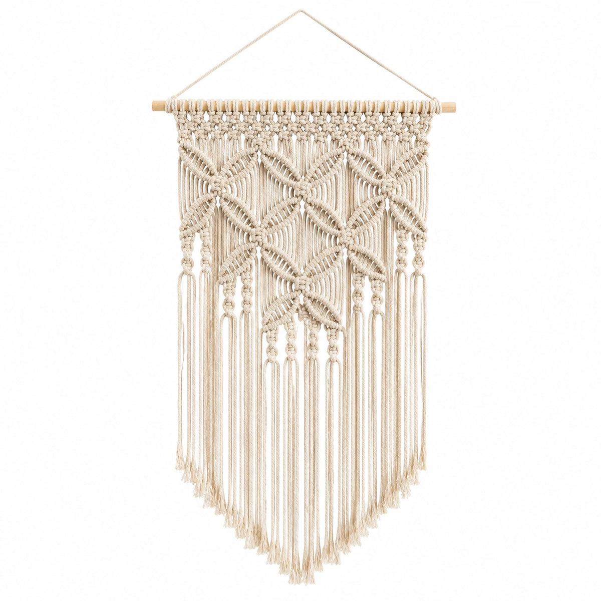 Tapiz de pared de macramé 60 x 100 cm de algodón beige con flecos estilo bohemio